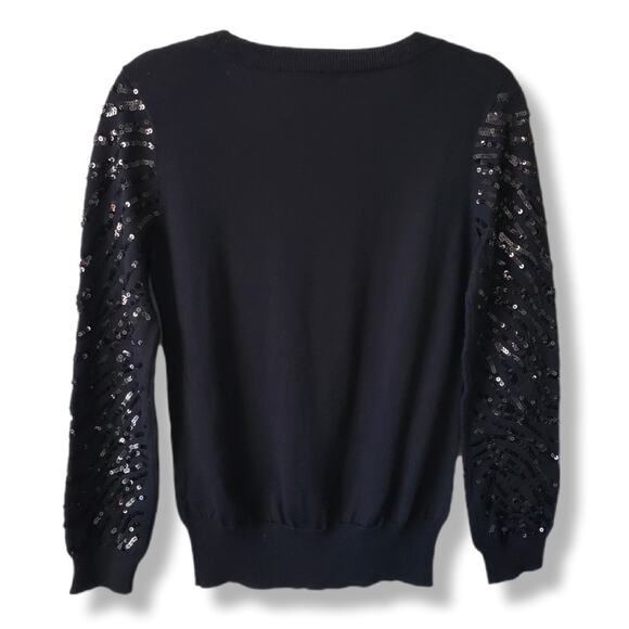 Women Calvin Klein V Neck Black Sequin Sweater Jumper S Holiday Cocktail Sparkle - Picture 6 of 10